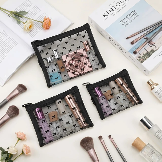 Alt view image 5 of 7 - 3Pcs Bow Printed Mesh Makeup Bag Set, Multiple Sizes Portable Mesh Pouch with Zipper Travel Mesh-Cosmetic Bags Toiletry Bag Makeup Purse Bags for Offices Home Travel Accessories