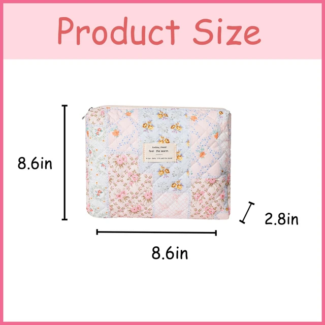 Alt view image 2 of 7 - Quilted Cotton Makeup Bag, Floral Coquette Pouch(03Pink Flower) | Soft Toiletry Bag with Zipper for Women and Girls,Cute Kawaii Travel Cosmetic Bags
