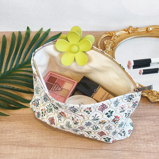 Alt view image 3 of 6 - Aesthetic Floral Makeup Bag Cute Small Cosmetic Bags for Women Girls, Travel Toiletry Bag Large Capacity Zipper Makeup Pouch, Purse Organizer Pouches