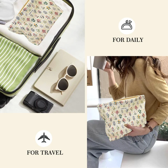 Alt view image 6 of 6 - Aesthetic Floral Makeup Bag Cute Small Cosmetic Bags for Women Girls, Travel Toiletry Bag Large Capacity Zipper Makeup Pouch, Purse Organizer Pouches