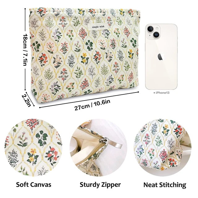 Alt view image 4 of 6 - Aesthetic Floral Makeup Bag Cute Small Cosmetic Bags for Women Girls, Travel Toiletry Bag Large Capacity Zipper Makeup Pouch, Purse Organizer Pouches