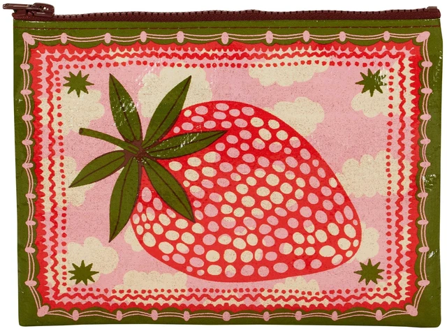 Main image of Zipper Pouch Recycled Cosmetic Travel Bag, Chunky Zipper-Strawberry | Novelty Bag with artistic design, 95% recycled material, water-resistant zip pouch, compact purse pouch for travel essentials
