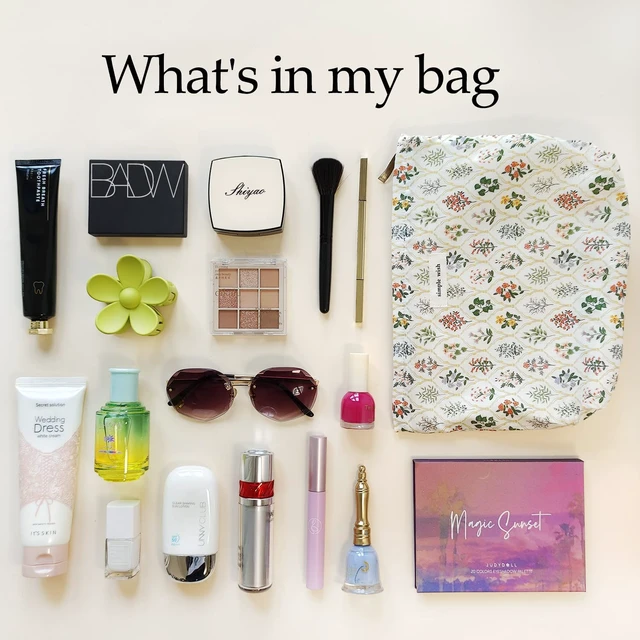 Alt view image 5 of 6 - Aesthetic Floral Makeup Bag Cute Small Cosmetic Bags for Women Girls, Travel Toiletry Bag Large Capacity Zipper Makeup Pouch, Purse Organizer Pouches