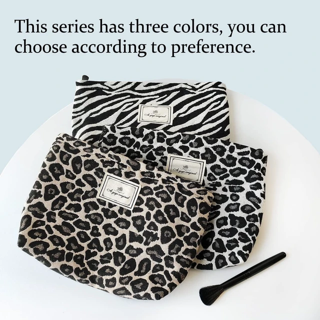 Alt view image 2 of 6 - Leopard Makeup Bag Organizer Cosmetic Bags for Women and Girls,Travel Toiletry Bag Large Capacity Canvas Makeup Zipper Pouch, Purse Organizer Pouches (Brown Leopard)
