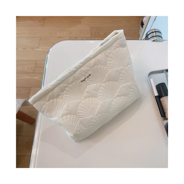 Alt view image 4 of 7 - White Shells Quilted Cotton Makeup Bag,Coquette Travel Pouch | Cotton Aesthetic Cosmetic Bag for Women,Shell Embroidery,Wedding Gifts, Bridal Gifts