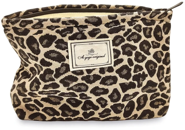 Main image of Leopard Makeup Bag Organizer Cosmetic Bags for Women and Girls,Travel Toiletry Bag Large Capacity Canvas Makeup Zipper Pouch, Purse Organizer Pouches (Brown Leopard)
