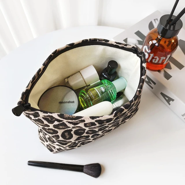 Alt view image 3 of 6 - Leopard Makeup Bag Organizer Cosmetic Bags for Women and Girls,Travel Toiletry Bag Large Capacity Canvas Makeup Zipper Pouch, Purse Organizer Pouches (Brown Leopard)