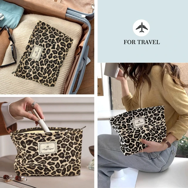 Alt view image 6 of 6 - Leopard Makeup Bag Organizer Cosmetic Bags for Women and Girls,Travel Toiletry Bag Large Capacity Canvas Makeup Zipper Pouch, Purse Organizer Pouches (Brown Leopard)