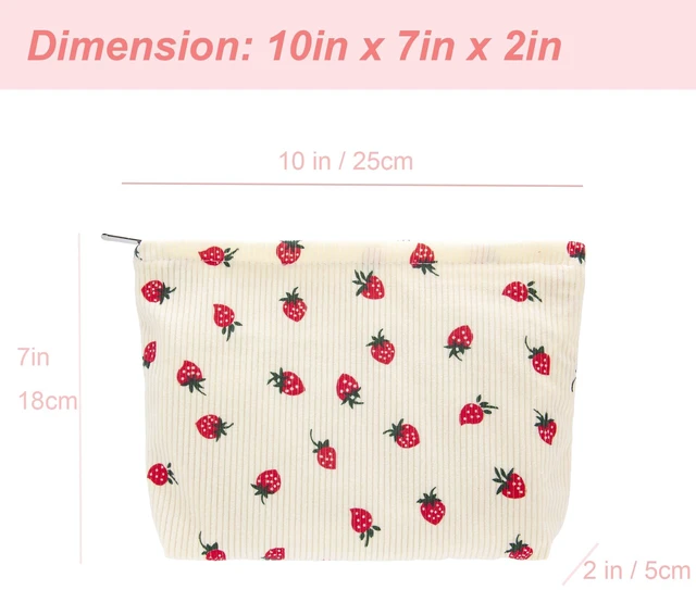 Alt view image 4 of 7 - Flat Makeup Bag for Women,Zipper Cosmetic Pouch for Purse,Strawberry Beige | Canvas-Lined Makeup Organizer for Purse, Cosmetics, Toiletries, Skincare, Travel Essentials, Brushes,Lipstick and Sunscreen