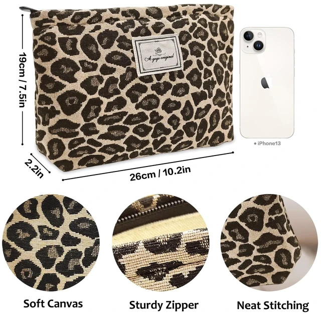 Alt view image 5 of 6 - Leopard Makeup Bag Organizer Cosmetic Bags for Women and Girls,Travel Toiletry Bag Large Capacity Canvas Makeup Zipper Pouch, Purse Organizer Pouches (Brown Leopard)