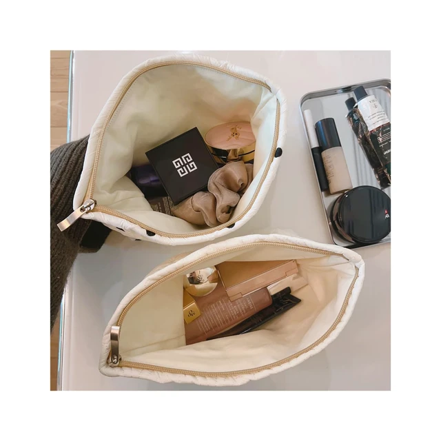 Alt view image 7 of 7 - White Shells Quilted Cotton Makeup Bag,Coquette Travel Pouch | Cotton Aesthetic Cosmetic Bag for Women,Shell Embroidery,Wedding Gifts, Bridal Gifts