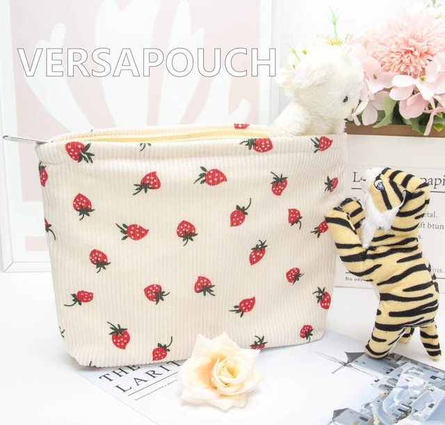 Alt view image 6 of 7 - Flat Makeup Bag for Women,Zipper Cosmetic Pouch for Purse,Strawberry Beige | Canvas-Lined Makeup Organizer for Purse, Cosmetics, Toiletries, Skincare, Travel Essentials, Brushes,Lipstick and Sunscreen