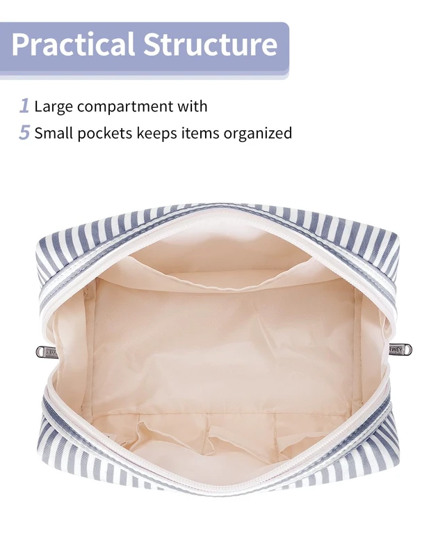 Alt view image 2 of 7 - Makeup Bag Travel Toiletry Bag, Cosmetic Bag for Women Girls | Wide-open, Cute Patterns, Gifts, Make up Bag, Pouch Purse, 5 Organized Pockets for Toiletries, Cosmetics, Brush, Essentials