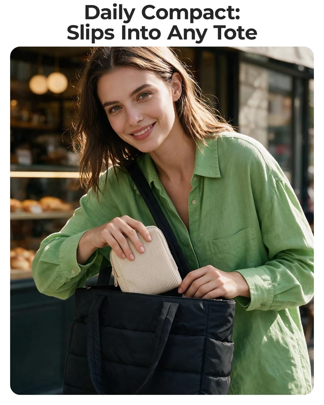 Alt view image 2 of 7 - Small Corduroy Makeup Bag, Cosmetic Pouch for Women with Pocket | For Purse, Toiletry Pouch, Soft Mini Cosmetics Bag, Travel Essentials, Cute Make Up Pouch with Slip-in Pocket