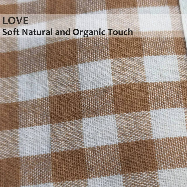 Alt view image 2 of 7 - Khaki Gingham Cotton Makeup Bag Cosmetic Travel Pouch with Bottom, Make Up Purse Organizer, Zipper Closure, Canvas Lined