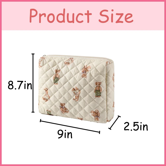 Alt view image 2 of 6 - 2Pcs Quilted Cotton Makeup Bag, Coquette Cosmetic Bag(01Bear) | Large Soft Floral Travel Toiletry Bag for Women and Girls, Baby Diapers ,Snacks ,Travel Essentials Organizer Bag
