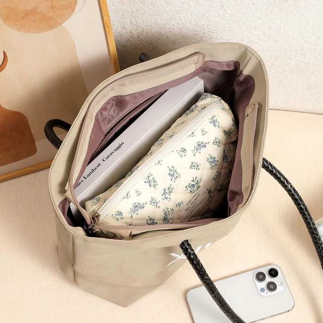Alt view image 6 of 6 - 2Pcs Quilted Cotton Makeup Bag, Coquette Cosmetic Bag(01Bear) | Large Soft Floral Travel Toiletry Bag for Women and Girls, Baby Diapers ,Snacks ,Travel Essentials Organizer Bag
