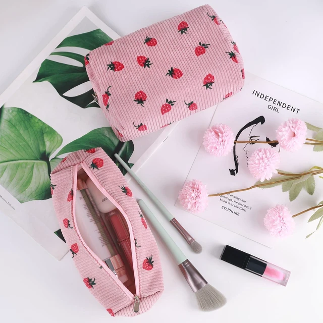 Alt view image 6 of 6 - 3 Pcs Makeup Bag Cosmetic Bag Set for Girls Women Travel Organizer Bathroom Toiletry Pouch Large Capacity Storage Bag (Strawberry Pink)