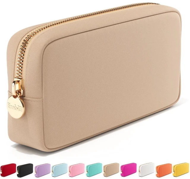 Main image of Medium Travel Makeup Bag and Waterproof Nylon Travel Toiletry Bag with Smooth Zipper, Compact Slim Cosmetic Pouch, Beige