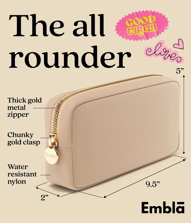 Alt view image 2 of 6 - Medium Travel Makeup Bag and Waterproof Nylon Travel Toiletry Bag with Smooth Zipper, Compact Slim Cosmetic Pouch, Beige