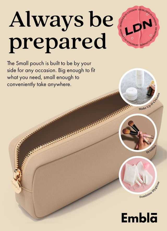 Alt view image 4 of 6 - Medium Travel Makeup Bag and Waterproof Nylon Travel Toiletry Bag with Smooth Zipper, Compact Slim Cosmetic Pouch, Beige