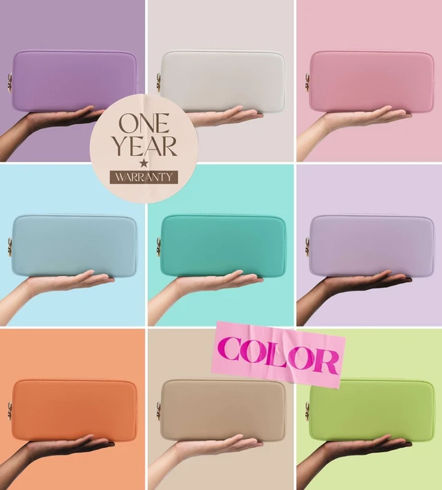 Alt view image 6 of 6 - Medium Travel Makeup Bag and Waterproof Nylon Travel Toiletry Bag with Smooth Zipper, Compact Slim Cosmetic Pouch, Beige