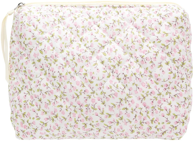 Main image of Quilted Makeup Pouch for Women, Travel Cosmetic&Toiletry Bag,Floral Pink | Cute Zipper Makeup Organizer for Cosmetics, Toiletries,Skincare, Makeup Brushes, Beauty Essentials, Travel Accessories&Gifts