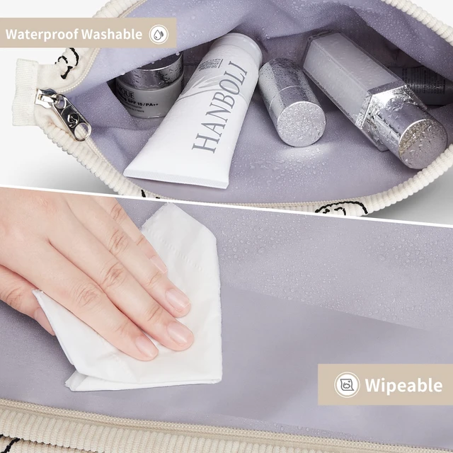 Alt view image 4 of 7 - 2pcs Makeup Bag Smile Face Corduroy Cosmetic Pouch for Women Purse | Small Travel Toiletry Zipper Pouch with Interior Waterproof Lining Soft Pencil Case Coin Organizer