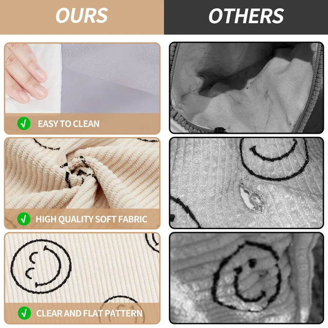 Alt view image 7 of 7 - 2pcs Makeup Bag Smile Face Corduroy Cosmetic Pouch for Women Purse | Small Travel Toiletry Zipper Pouch with Interior Waterproof Lining Soft Pencil Case Coin Organizer