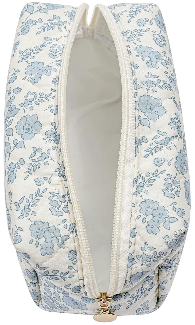 Alt view image 2 of 7 - Makeup Bag Travel Cosmetic Bag for Women Girls, Zipper Make Up Pouch, Floral Flowers Toiletry Organizer Makeup, Portable Storage Cosmetic Travel Cloth Bag (Blue Floral)