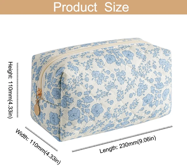 Alt view image 3 of 7 - Makeup Bag Travel Cosmetic Bag for Women Girls, Zipper Make Up Pouch, Floral Flowers Toiletry Organizer Makeup, Portable Storage Cosmetic Travel Cloth Bag (Blue Floral)