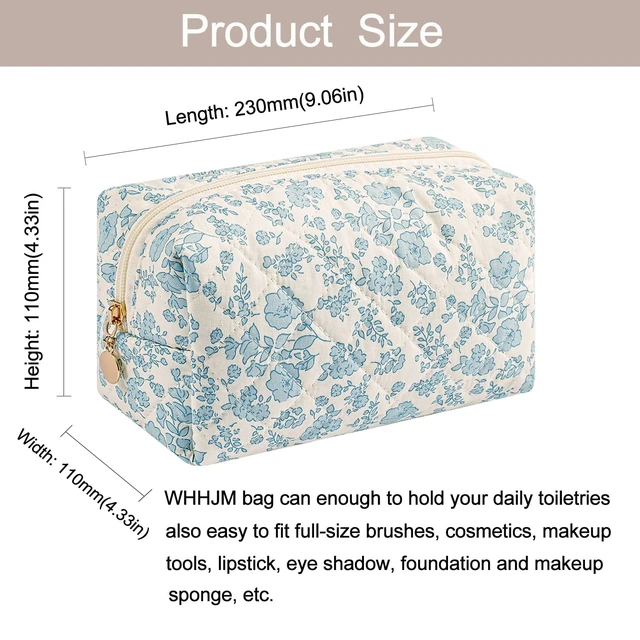 Alt view image 3 of 7 - Cute Floral Makeup Bag, Blue Floral | Small, Cotton Quilted, Aesthetic Essential Bag, Emergency Bag, Gift for Women Girls Travel Accessories