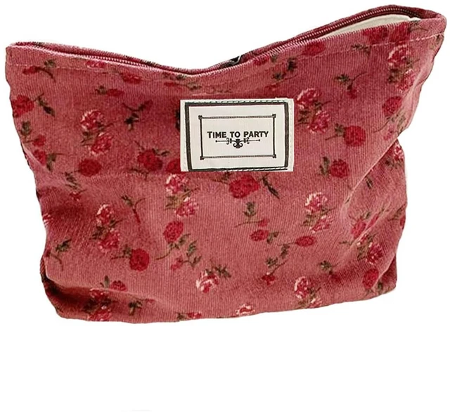 Main image of Cosmetic Bags for Women, Large Floral Makeup Bag for Purse, Dark Red Rose | Travel Toiletry Zipper Canvas Pouch, Bag Organizer for Travel Essentials, Make Up Brushes Storage, Purse Organizer Pouches