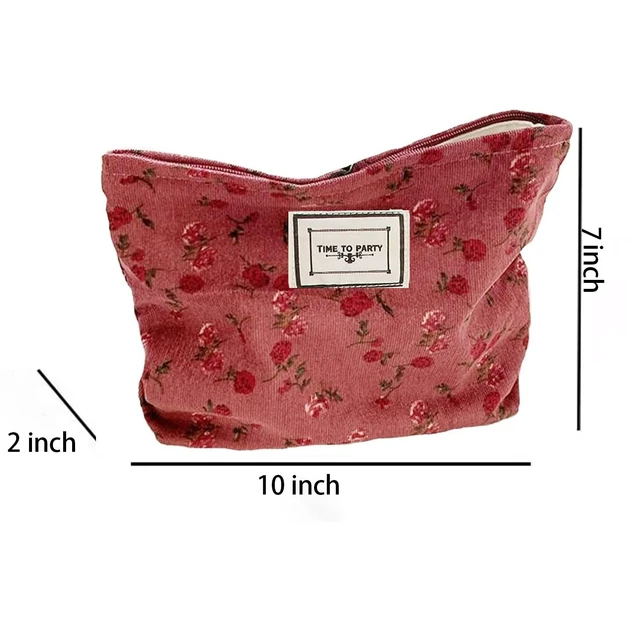Alt view image 4 of 7 - Cosmetic Bags for Women, Large Floral Makeup Bag for Purse, Dark Red Rose | Travel Toiletry Zipper Canvas Pouch, Bag Organizer for Travel Essentials, Make Up Brushes Storage, Purse Organizer Pouches