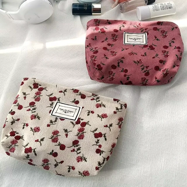 Alt view image 6 of 7 - Cosmetic Bags for Women, Large Floral Makeup Bag for Purse, Dark Red Rose | Travel Toiletry Zipper Canvas Pouch, Bag Organizer for Travel Essentials, Make Up Brushes Storage, Purse Organizer Pouches