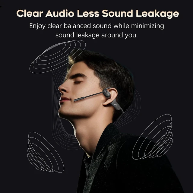 Alt view image 5 of 7 - Open Ear Headphones with Mic, Bluetooth Headset with AI Noise Canceling Microphone, Comfort Air Conduction Headphones Wireless Headset for Office Work Call Meeting Driving Sports