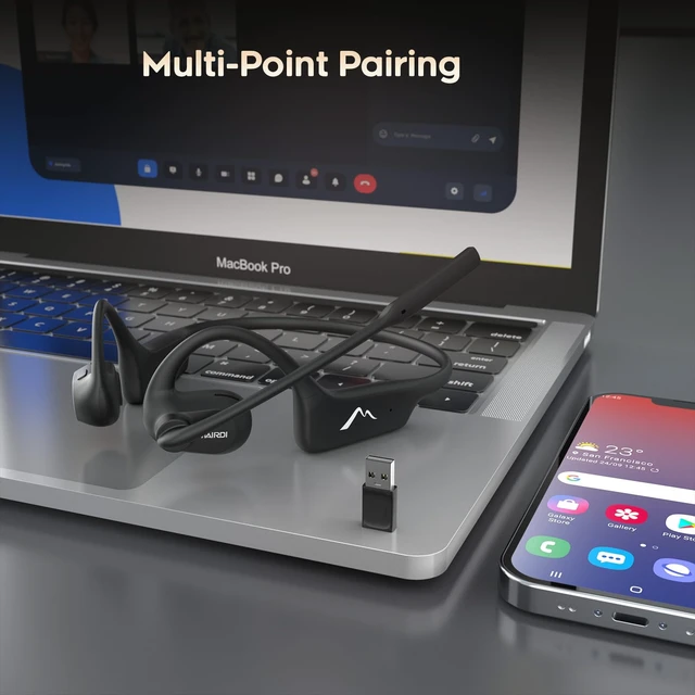 Alt view image 7 of 7 - Open Ear Headphones with Mic, Bluetooth Headset with AI Noise Canceling Microphone, Comfort Air Conduction Headphones Wireless Headset for Office Work Call Meeting Driving Sports