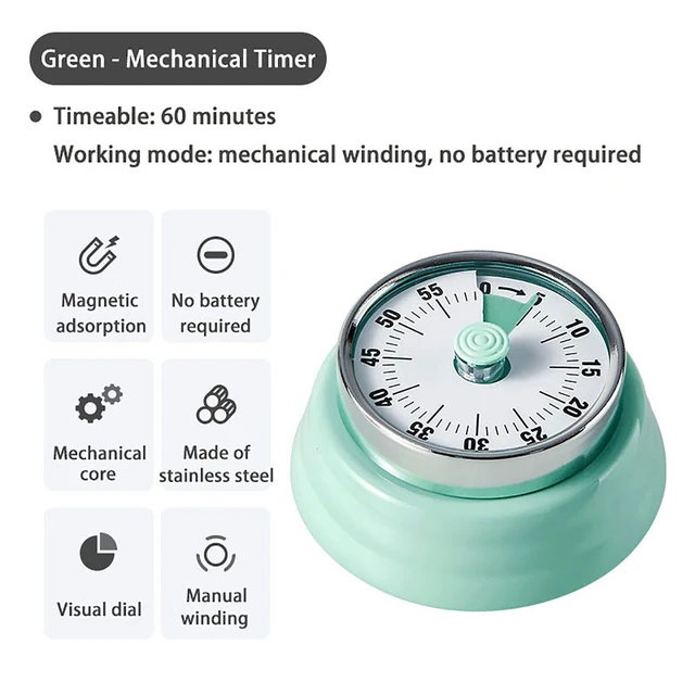 Alt view image 2 of 7 - Elegant Stainless Steel Vintage Kitchen Timer with Magnetic Attachment - 60-Minute Countdown & Audible Alarm, Perfect for Cooking, Office Tasks, and Study Sessions (01-Green)