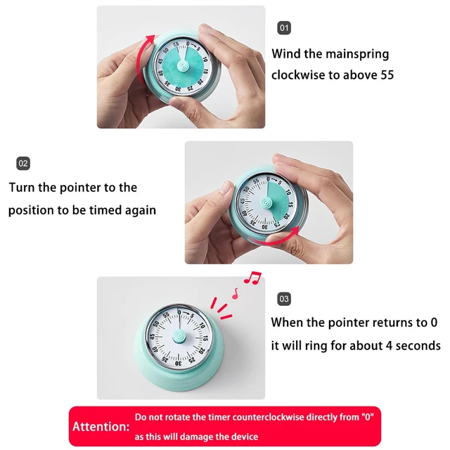Alt view image 5 of 7 - Elegant Stainless Steel Vintage Kitchen Timer with Magnetic Attachment - 60-Minute Countdown & Audible Alarm, Perfect for Cooking, Office Tasks, and Study Sessions (01-Green)