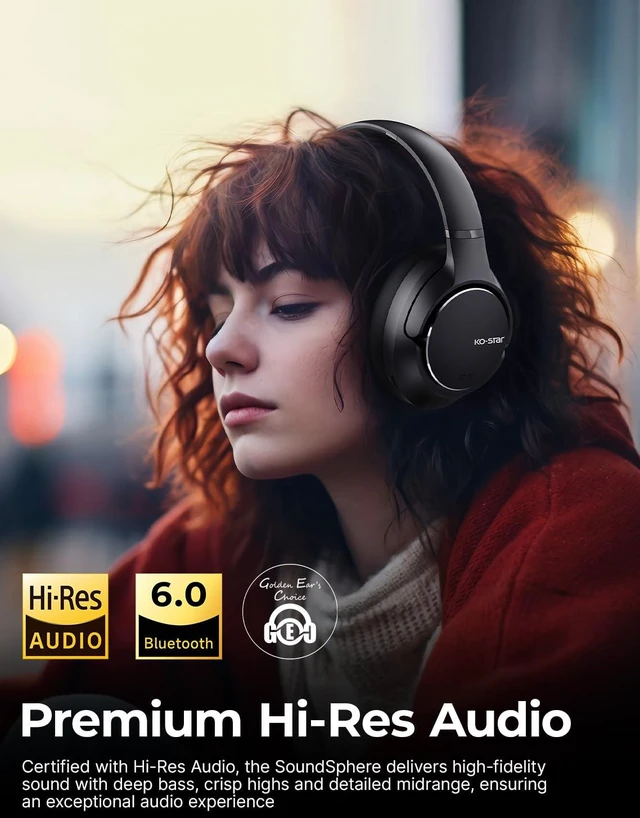 Alt view image 2 of 7 - Wireless Noise Cancelling Over Ear Headphones, HiFi Stereo Headsets | Hi-Res Audio, Bluetooth 6.0, 60H Playtime, ANC, Spatial Audio, Head-tracking, Foldable, App, Travel, Work, Home, Gaming