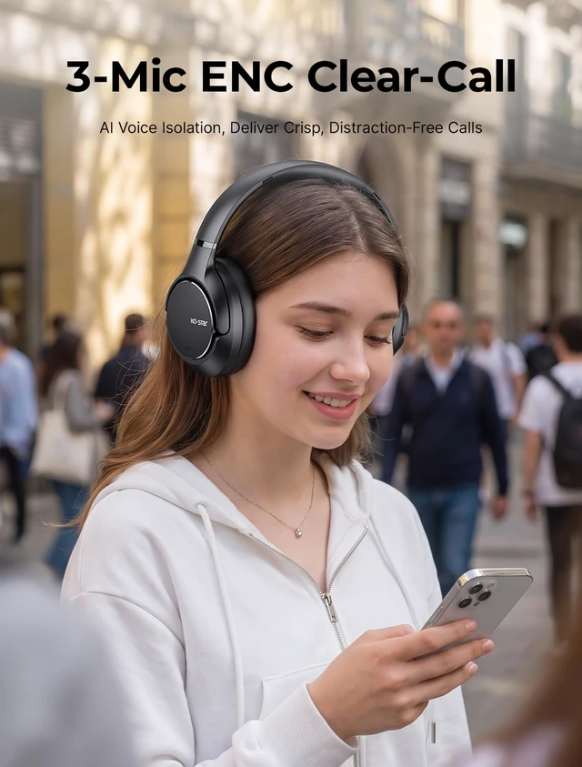Alt view image 6 of 7 - Wireless Noise Cancelling Over Ear Headphones, HiFi Stereo Headsets | Hi-Res Audio, Bluetooth 6.0, 60H Playtime, ANC, Spatial Audio, Head-tracking, Foldable, App, Travel, Work, Home, Gaming