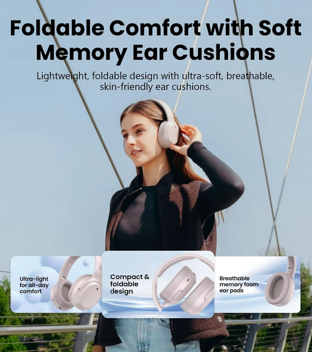 Alt view image 7 of 7 - W820NB Plus Gen 2 Over-Ear Noise Cancelling Headphone, Smoky Pink 49 dB ANC, LDAC Hi-Res Audio, Bluetooth 6.1 & Multipoint, 40mm Titanium Driver, 88H Playtime, Spatial Sound, AI Clear Calls