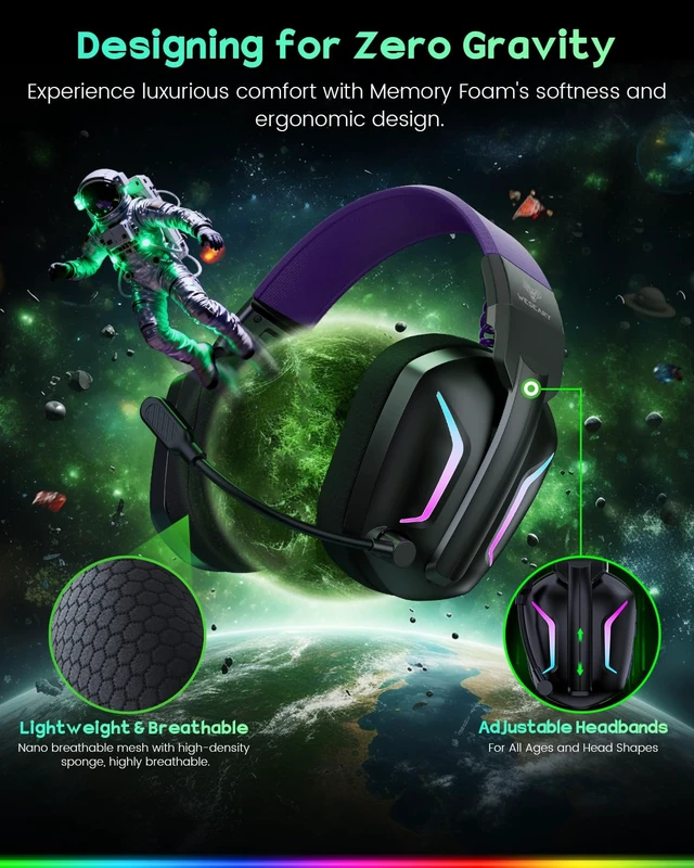 Alt view image 5 of 7 - Wireless Gaming Headset for PS5, PS4, PC, Switch & Mac| 2.4GHz USB | Bluetooth 5.4 Gaming Headphones with Mic, 20ms Ultra-Low Latency, 50H Battery Life, 3D Spatial Audio, Dynamic Lighting