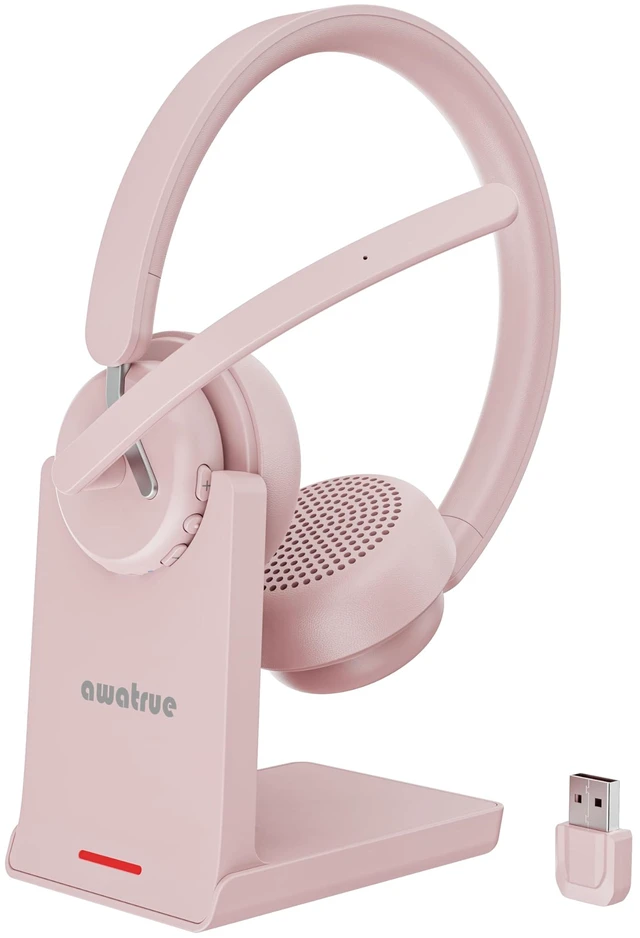 Main image of Wireless Headset with Mic for Work, Bluetooth Headphone with AI Noise Cancelling Mic for Clear Calls, Bluetooth 5.3 & 2.4G Dongle, Computer Headset for Call Center/PC/Zoom(Pink