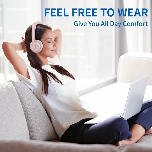 Alt view image 4 of 5 - Wireless Headset with Mic for Work, Bluetooth Headphone with AI Noise Cancelling Mic for Clear Calls, Bluetooth 5.3 & 2.4G Dongle, Computer Headset for Call Center/PC/Zoom(Pink