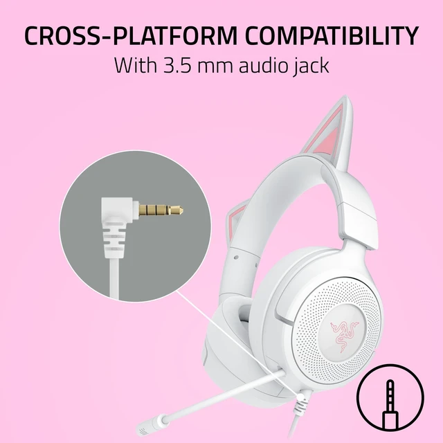 Alt view image 6 of 7 - Kraken Kitty V3 X Wired Gaming Headset, Kitty Ears, White | HyperClear Cardioid Mic, 40 mm Drivers, 7.1 Surround Sound, Comfy Ear Cushions, Cross-Platform via 3.5mm PC, PS5, Xbox