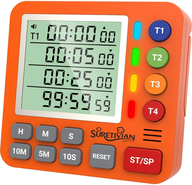 Main image of Digital Kitchen Timer with 4 Channel, Loud Alarm and Silent Mode | Magnetic Cooking Timer with Count Up & Countdown for Kids and Seniors, Large Display to Read, Auto Memory, Battery Included