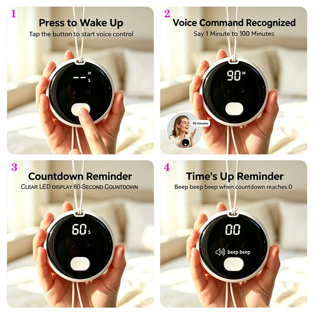 Alt view image 5 of 5 - Voice-Activated Kitchen Timer, Ideal for Cooking; Magnetic Timer with Countdown Function and LED Display, Perfect for classrooms, Offices, Homes, Work, Study, Fitness, and Gaming