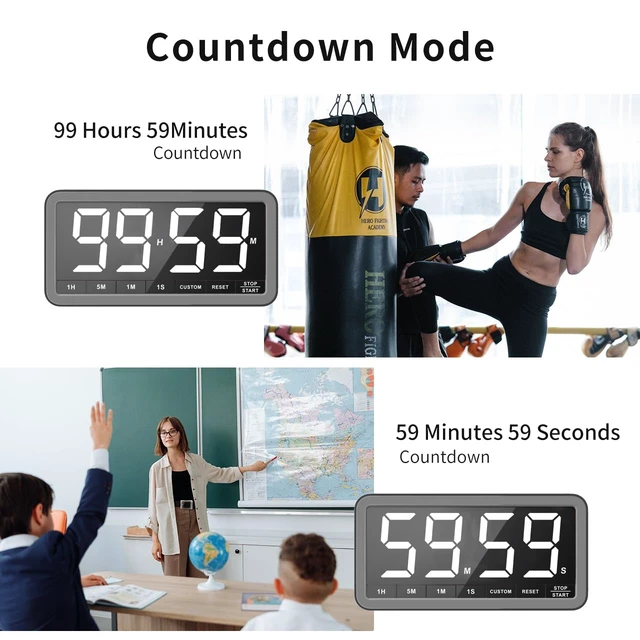 Alt view image 3 of 7 - Large 7.8" Digital Timer, Magnetic LED Timer for Kitchen & Classroom | USB-C Rechargeable, Up to 99 Hours Count Up & Countdown Timer with 3 Brightness Levels, 4 Alert Modes and 3 Volume Levels
