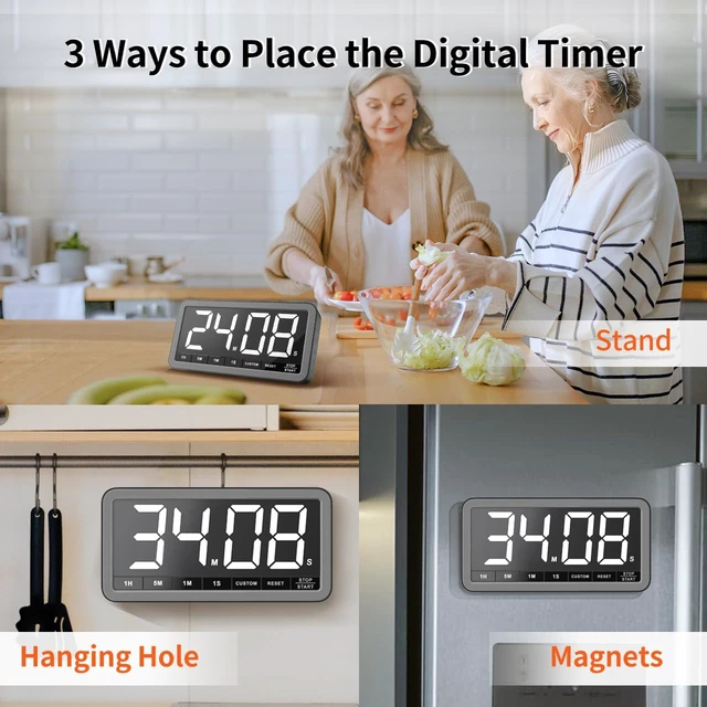 Alt view image 6 of 7 - Large 7.8" Digital Timer, Magnetic LED Timer for Kitchen & Classroom | USB-C Rechargeable, Up to 99 Hours Count Up & Countdown Timer with 3 Brightness Levels, 4 Alert Modes and 3 Volume Levels
